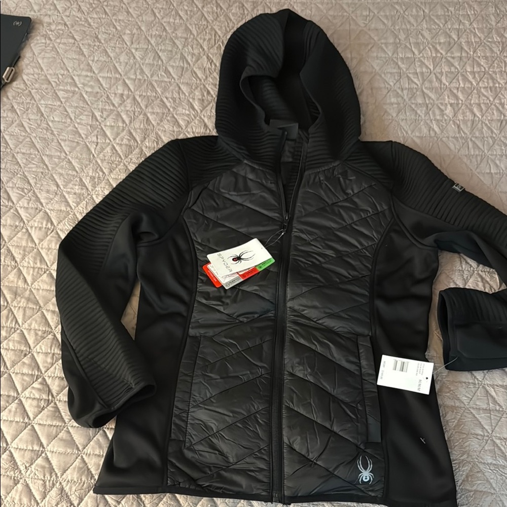 Spyder Black Ski Puffer Jacket with Hood